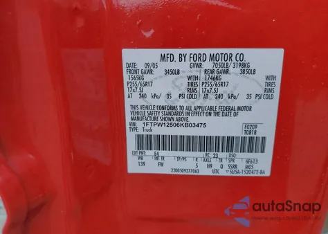 2006 Ford F150 Supercrew from USA, damaged, VIN 1FTPW12506KB03475